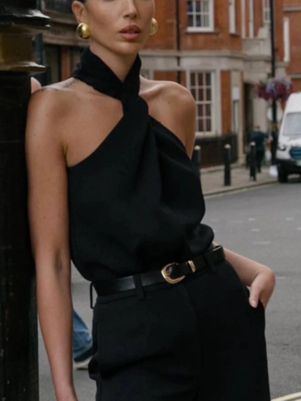 Commense Cross Halter Tank Top Black - Size L (NWT)